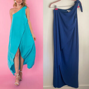 Crosby by Mollie Burch Sasha blue shoulder tie asymmetrical maxi dress Small